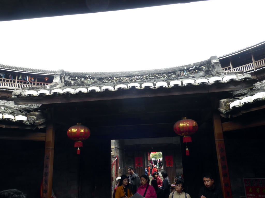 Gate to the center part with the temple on the ground level of the Chengqi Lou building of the Gaobei Tulou Cluster