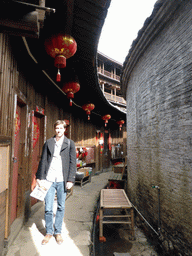 Tim at the first inner layer of the Chengqi Lou building of the Gaobei Tulou Cluster