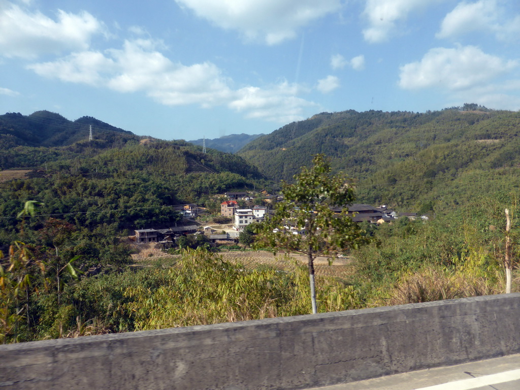 Village near the Yongding Scenic Area with the Gaobei Tulou Cluster, viewed from the tour bus to Xiamen