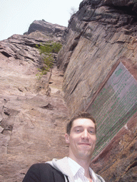 Tim in front of the Proterozoic Beach at the Red Stone Gorge at the Mount Yuntaishan Global Geopark