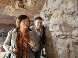 Tim and Miaomiao at the mountainside path at the Red Stone Gorge at the Mount Yuntaishan Global Geopark