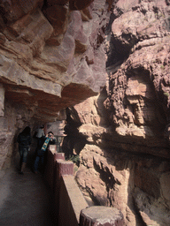 Miaomiao`s aunt at the mountainside path at the Red Stone Gorge at the Mount Yuntaishan Global Geopark