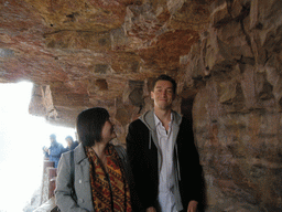 Tim and Miaomiao at the mountainside path at the Red Stone Gorge at the Mount Yuntaishan Global Geopark