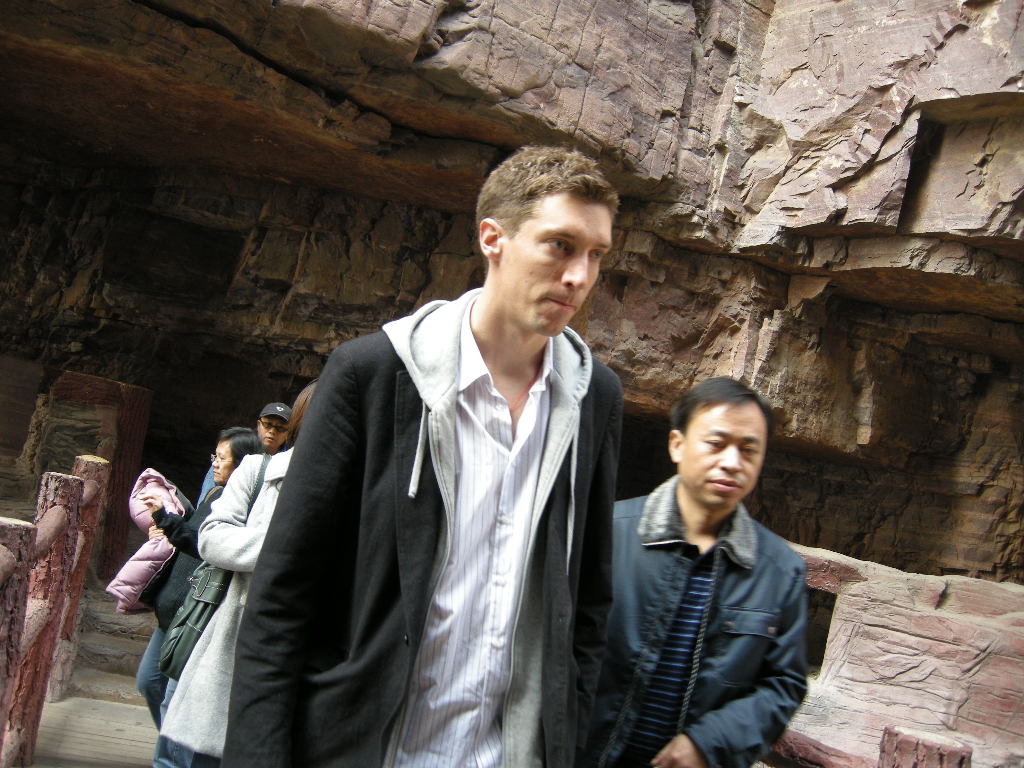 Tim at the bridge at the Red Stone Gorge at the Mount Yuntaishan Global Geopark