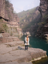 Miaomiao in front of the river at the Red Stone Gorge at the Mount Yuntaishan Global Geopark