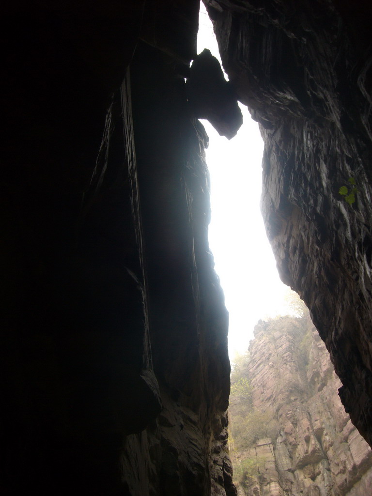 Hanging rock at the Red Stone Gorge at the Mount Yuntaishan Global Geopark