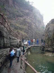 Miaomiao, her mother and her aunt at the path next to the river at the Red Stone Gorge at the Mount Yuntaishan Global Geopark