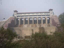 Dam at the Ma`anshi Reservoir, viewed from the path from the Red Stone Gorge at the Mount Yuntaishan Global Geopark