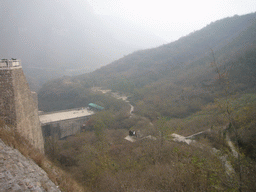 The path from the Red Stone Gorge at the Mount Yuntaishan Global Geopark, viewed from the dam at the Ma`anshi Reservoir