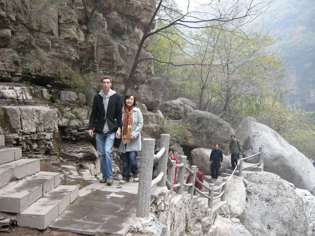 Tim and Miaomiao at the Tanpu Gorge at the Mount Yuntaishan Global Geopark