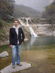 Tim at a waterfall at the Tanpu Gorge at the Mount Yuntaishan Global Geopark