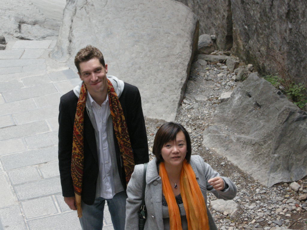 Tim and Miaomiao at the Tanpu Gorge at the Mount Yuntaishan Global Geopark