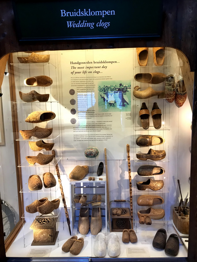 Wedding clogs at the Wooden Shoe Workshop Zaanse Schans at the Zaanse Schans neighbourhood, with explanation