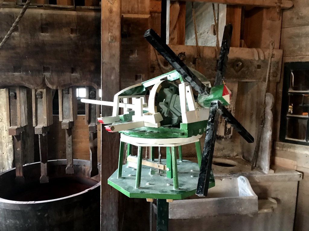 Model of a windmill at the ground floor of the De Kat windmill at the Zaanse Schans neighbourhood