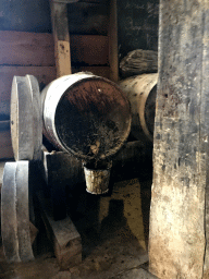 Barrels at the ground floor of the De Kat windmill at the Zaanse Schans neighbourhood