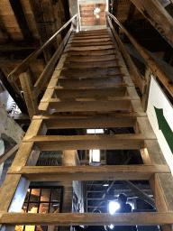 Staircase from the ground floor to the upper floor of the De Kat windmill at the Zaanse Schans neighbourhood