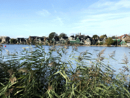 Buildings along the west coast of the Zaan river at the Zaanse Schans neighbourhood, viewed from the east coast