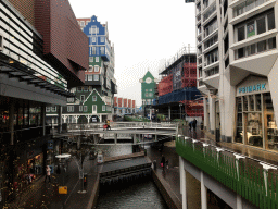 West side of the Gedempte Gracht canal and street with the Inntel Hotel and the front of the Zaandam Railway Station