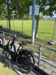 Our bikes parked at the Miami parking lot at the hockey fields of SV Zandvoort