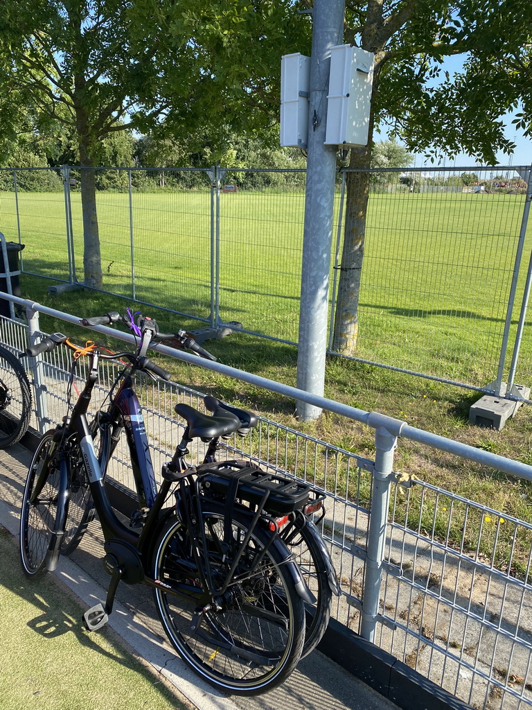 Our bikes parked at the Miami parking lot at the hockey fields of SV Zandvoort