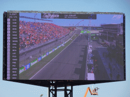 TV Screen with the race winner Caio Collet at Circuit Zandvoort, viewed from the Eastside Grandstand 3, right after the Formula 3 Sprint Race