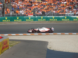 Formula 1 car of Kevin Magnussen at the Hans Ernst Chicane at Circuit Zandvoort, viewed from the Eastside Grandstand 3, during the Formula 1 Free Practice 3