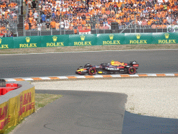 Formula 1 car of Sergio Perez at the Hans Ernst Chicane at Circuit Zandvoort, viewed from the Eastside Grandstand 3, during the Formula 1 Free Practice 3