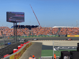 Formula 1 cars of Pierre Gasly, George Russell and Zhou Guanyu at the Hans Ernst Chicane at Circuit Zandvoort, viewed from the Eastside Grandstand 3, during the Formula 1 Free Practice 3