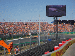 Formula 1 car of Max Verstappen at the Hans Ernst Chicane at Circuit Zandvoort, viewed from the Eastside Grandstand 3, during the Formula 1 Free Practice 3