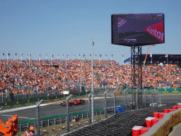 Formula 1 car of Carlos Sainz at the Hans Ernst Chicane at Circuit Zandvoort, viewed from the Eastside Grandstand 3, during the Formula 1 Free Practice 3