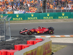 Formula 1 car of Charles Leclerc at the Hans Ernst Chicane at Circuit Zandvoort, viewed from the Eastside Grandstand 3, during the Formula 1 Free Practice 3