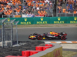 Formula 1 car of Max Verstappen at the Hans Ernst Chicane at Circuit Zandvoort, viewed from the Eastside Grandstand 3, during the Formula 1 Free Practice 3