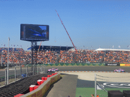 Porsche Mobil 1 Supercup cars of Bastian Buus and Dylan Pereira at the Hans Ernst Chicane at Circuit Zandvoort, viewed from the Eastside Grandstand 3, during the Porsche Mobil 1 Supercup Qualification