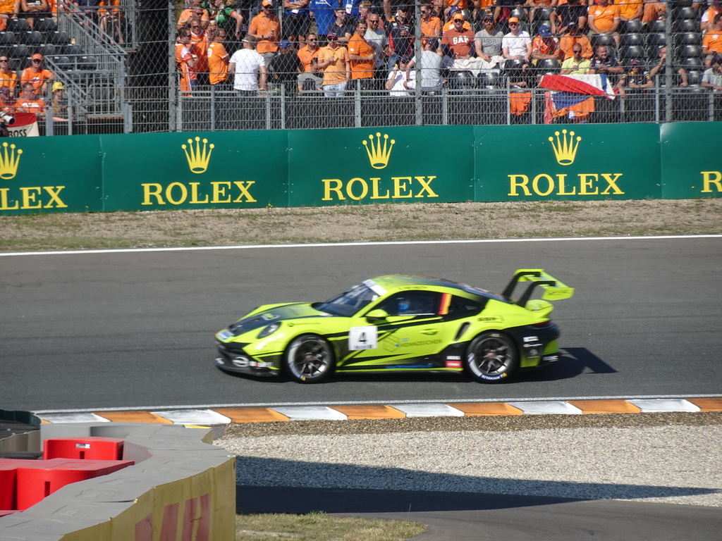 Porsche Mobil 1 Supercup car of Sebastian Freymuth at the Hans Ernst Chicane at Circuit Zandvoort, viewed from the Eastside Grandstand 3, during the Porsche Mobil 1 Supercup Qualification