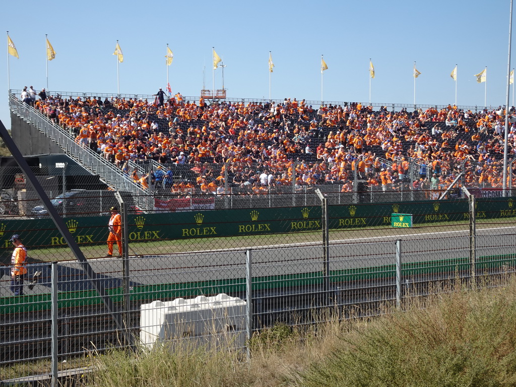 Fans at the Arena Grandstands 2 and 3 and the straight between turns 12 and 13 at Circuit Zandvoort, during the Paddock Club Track Tour