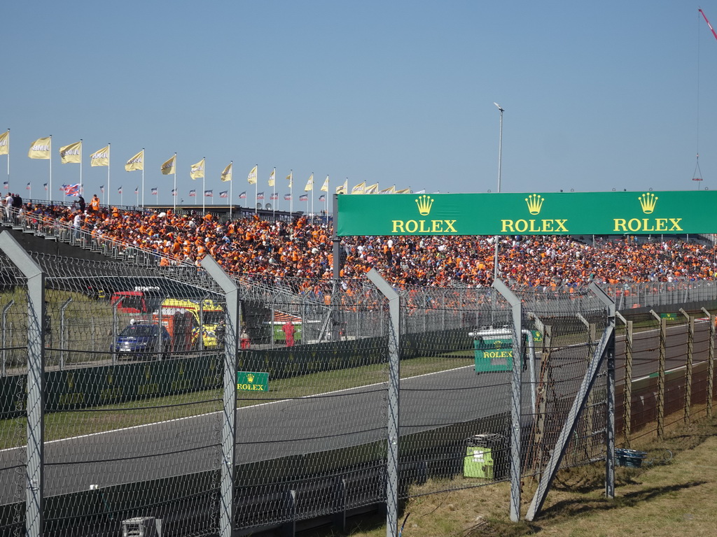Fans at the Arena Grandstands 2 and 3 and the straight between turns 12 and 13 at Circuit Zandvoort, during the Paddock Club Track Tour