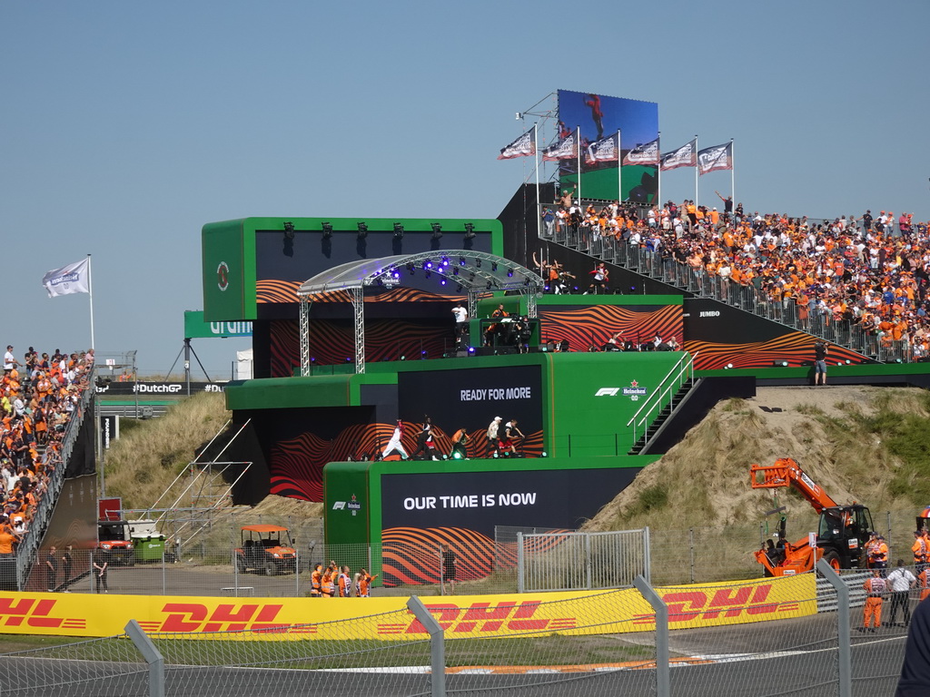 Entertainers on the Arena Stage at Circuit Zandvoort, viewed from the Eastside Grandstand 3, during the Formula 1 Pre-Qualification Show