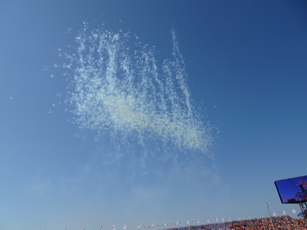 Fireworks above the Arena Grandstands at Circuit Zandvoort, viewed from the Eastside Grandstand 3, during the Formula 1 Pre-Qualification Show