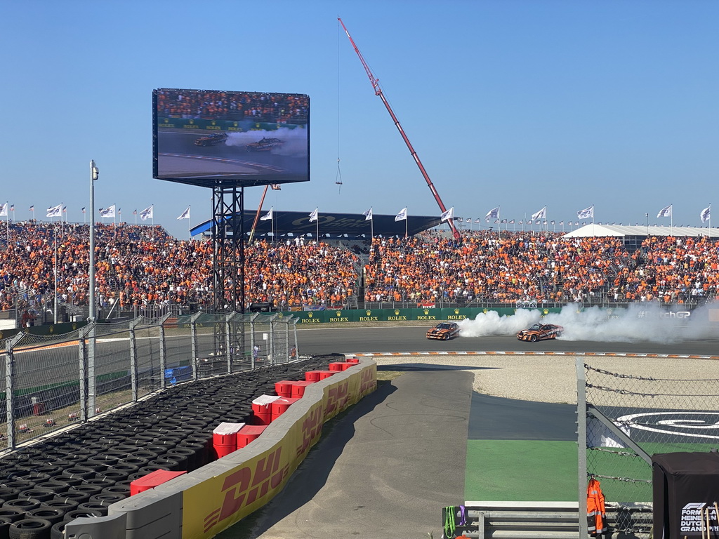 Cars at the Hans Ernst Chicane at Circuit Zandvoort, viewed from the Eastside Grandstand 3, during the Formula 1 Pre-Qualification Show