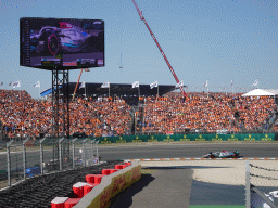 Formula 1 car of George Russell at the Hans Ernst Chicane at Circuit Zandvoort, viewed from the Eastside Grandstand 3, during the Formula 1 Qualification Session 1