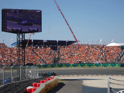 Formula 1 car of Lance Stroll at the Hans Ernst Chicane at Circuit Zandvoort, viewed from the Eastside Grandstand 3, during the Formula 1 Qualification Session 1