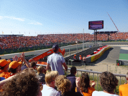 Formula 1 car of Max Verstappen at the Hans Ernst Chicane at Circuit Zandvoort, viewed from the Eastside Grandstand 3, during the Formula 1 Qualification Session 3