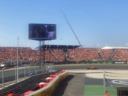 Formula 1 car of Sergio Perez at the Hans Ernst Chicane at Circuit Zandvoort, viewed from the Eastside Grandstand 3, during the Formula 1 Qualification Session 3