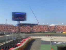 Formula 1 car of Charles Leclerc at the Hans Ernst Chicane at Circuit Zandvoort, viewed from the Eastside Grandstand 3, during the Formula 1 Qualification Session 3