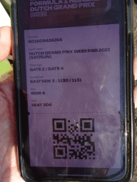 iPhone with tickets for the Formula 1 Heineken Dutch Grand Prix 2022