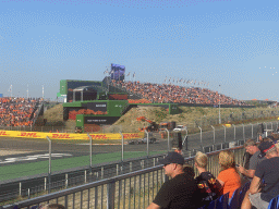 Formula 2 car of Marcus Armstrong at the Hans Ernst Chicane at Circuit Zandvoort, viewed from the Eastside Grandstand 3, during the Formula 2 Sprint Race