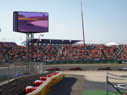 Formula 2 cars of Marcus Armstrong, Clément Novalak, Dennis Hauger, Liam Lawson and Jüri Vips at the Hans Ernst Chicane at Circuit Zandvoort, viewed from the Eastside Grandstand 3, during the Formula 2 Sprint Race