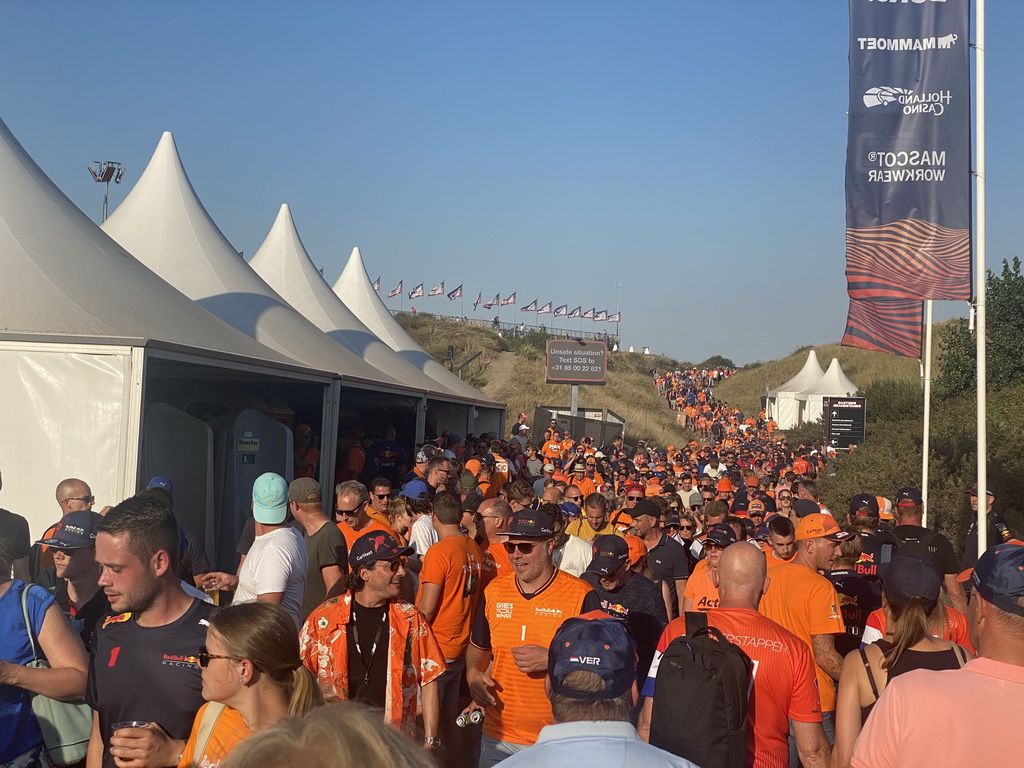 Fans walking along the Eastside Grandstands at Circuit Zandvoort, right after the Formula 2 Sprint Race