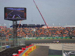 Formula 2 car of Enzo Fittipaldi at the Hans Ernst Chicane at Circuit Zandvoort, viewed from the Eastside Grandstand 3, during the formation lap of the Formula 2 Feature Race