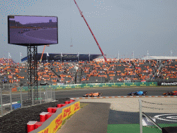 Formula 2 cars of Felipe Drugovich, Jack Doohan and Ayumu Iwasa at the Hans Ernst Chicane at Circuit Zandvoort, viewed from the Eastside Grandstand 3, during the Formula 2 Feature Race